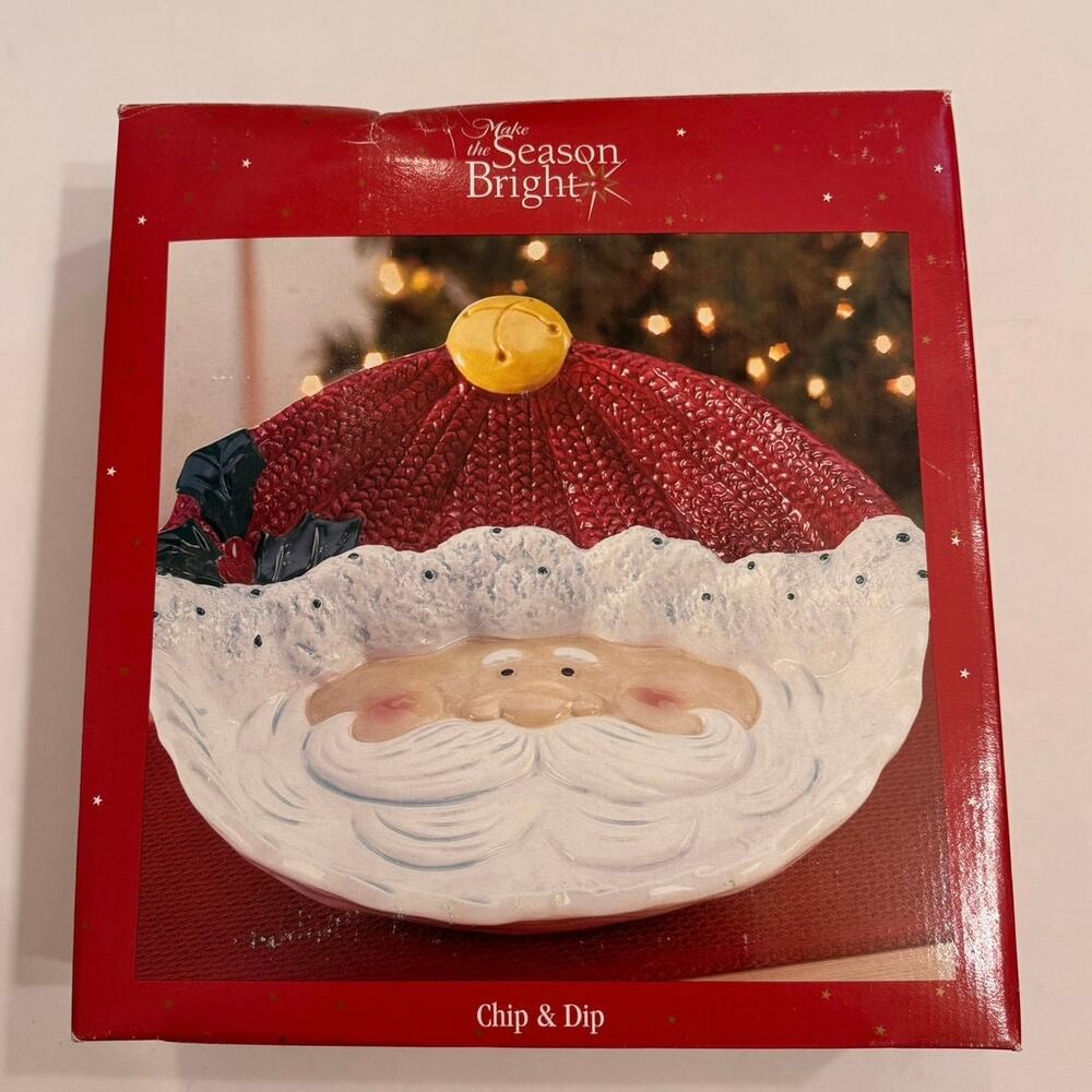 00s Vtg Make the Season Bright Santa Chip & Dip Tray New in Box 13"x13" - Picture 1 of 2